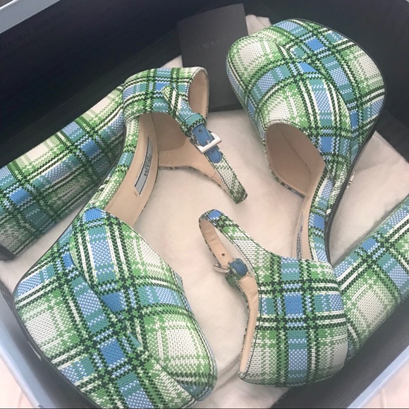 Prada - Plaid Ankle-Strap Platform Pumps BNIB - Picture 3 of 8